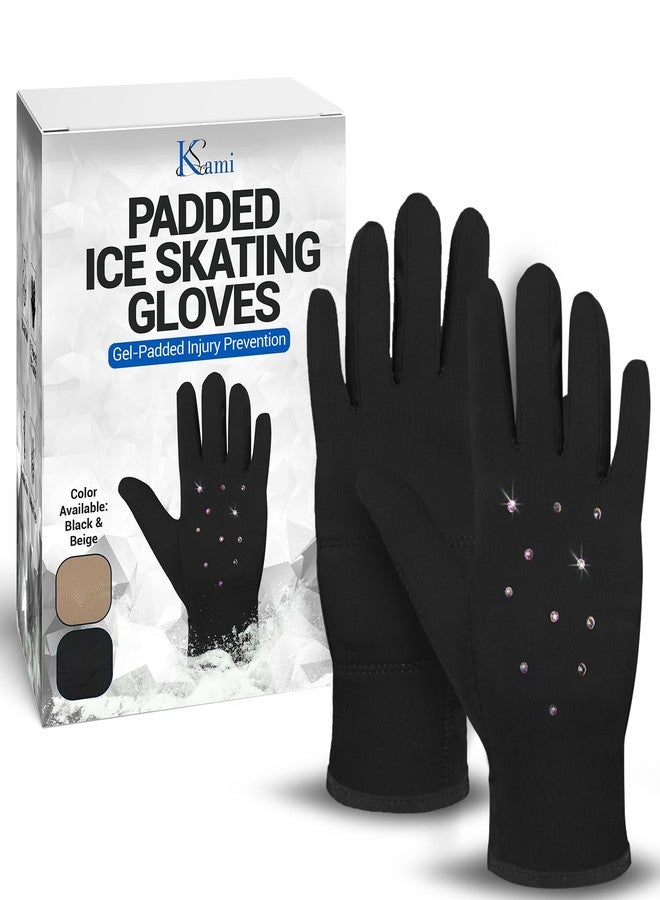 Kami-So Figure Skating Rhinestone Gloves for Competition & Practice | Skate Gloves with Gel Wrist Support, Crystals | Figure Skating Accessories, Padded Thermal Wear | Black | Large Waterproof - Image 1